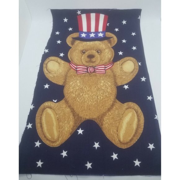 Patriotic Teddy Bear Panels Red Check Fabric Quilting Crafting Lot Americana - Picture 4 of 9